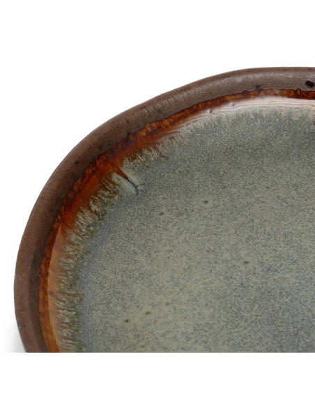 Assiette à dessert plate organique 17 cm Grès Gris vert Marron The Côa 