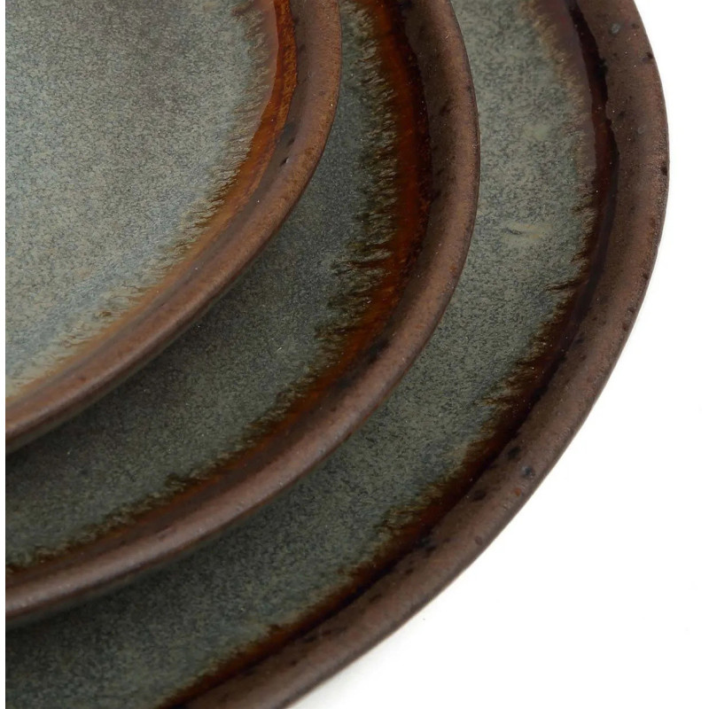 Assiette à dessert plate organique 17 cm Grès Gris vert Marron The Côa 