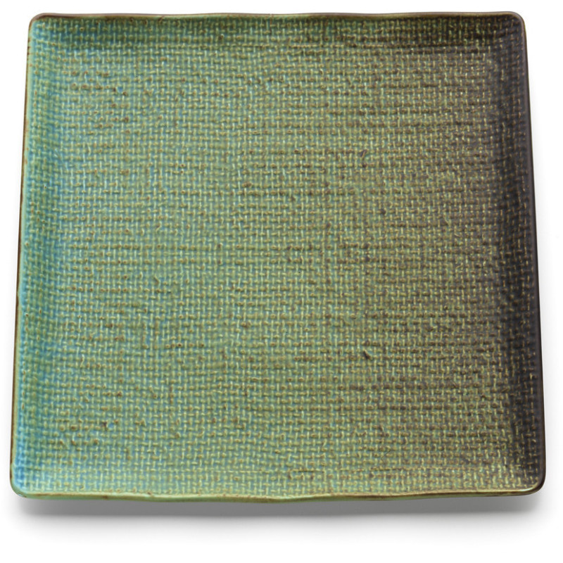 Assiette plate japonaise wabi-sabi Carrée 25 cm Céramique Bleu lagon The Lagoon 