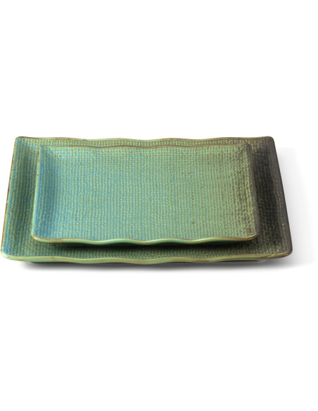 Assiette plate japonaise wabi-sabi Carrée 25 cm Céramique Bleu lagon The Lagoon 