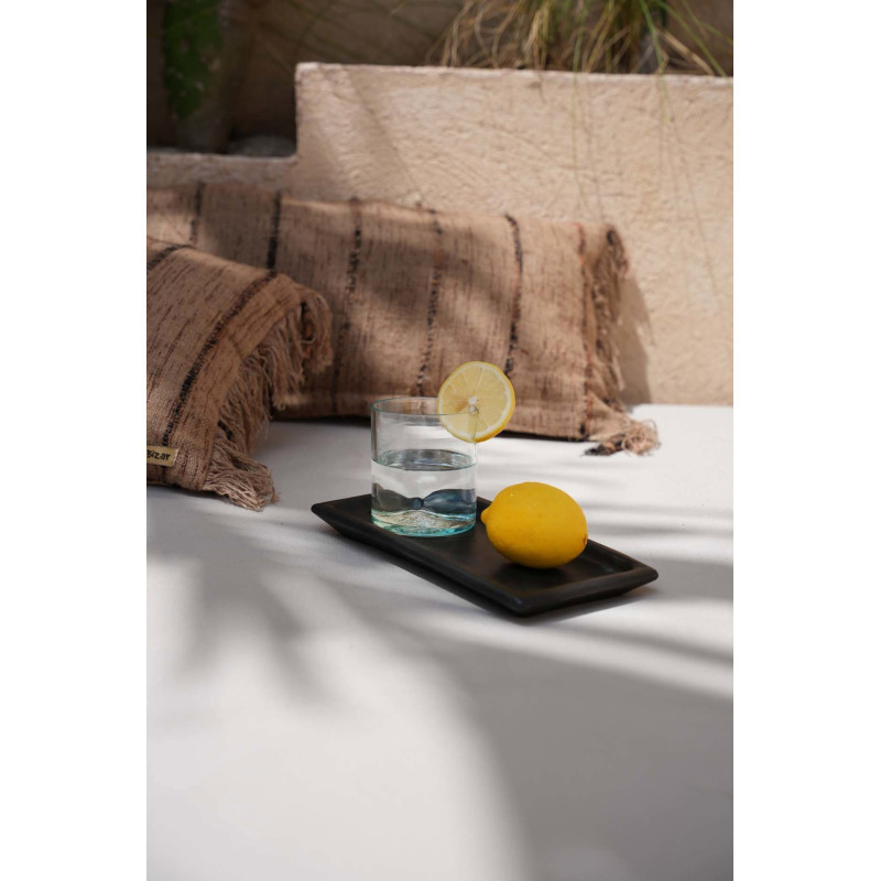 Assiette à sushis plate 25 cm Terre cuite Noir Effet brulé The Burned 