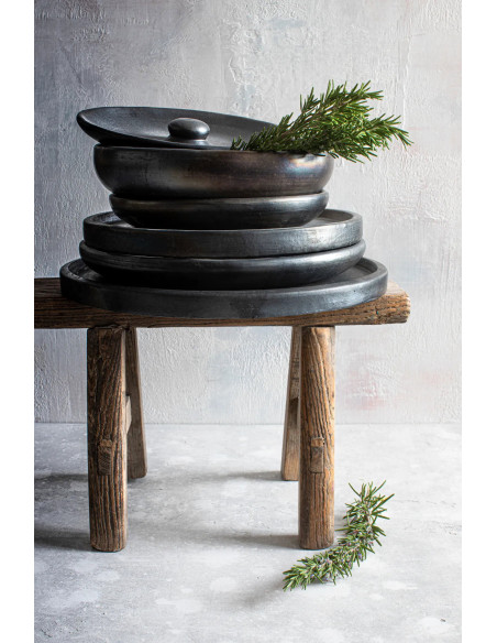 Assiette creuse ronde 22 cm Terre cuite Noir Effet brulé The Burned 