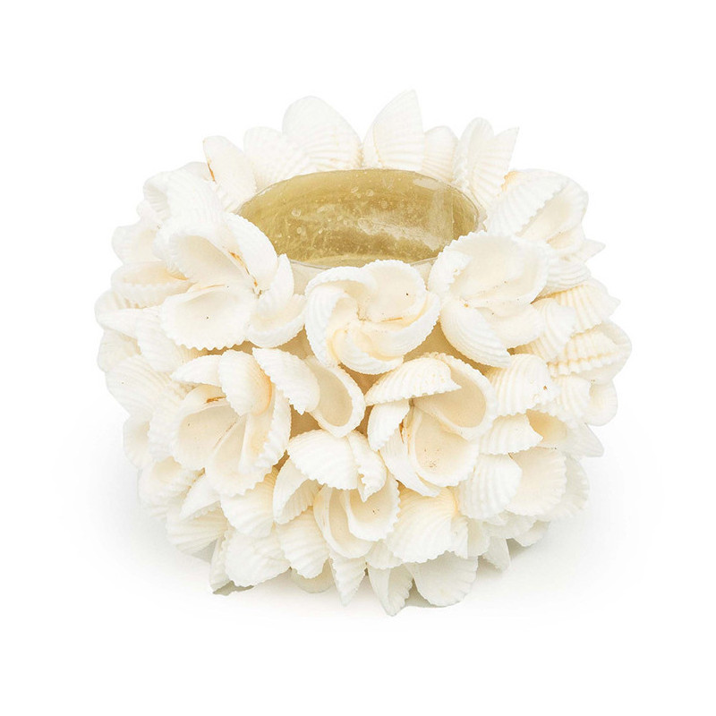 Bougeoir Rond Diamètre 7 cm en Coquillage Blanc The Flower Power 