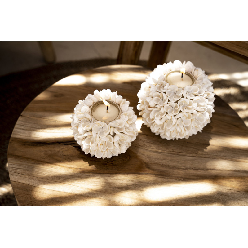 Bougeoir Rond Diamètre 7 cm en Coquillage Blanc The Flower Power 