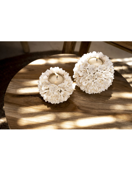Bougeoir Rond Diamètre 7 cm en Coquillage Blanc The Flower Power 