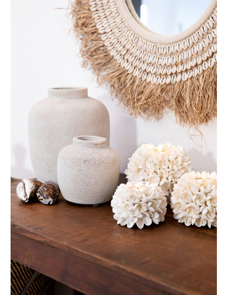 Bougeoir Rond Diamètre 7 cm en Coquillage Blanc The Flower Power 