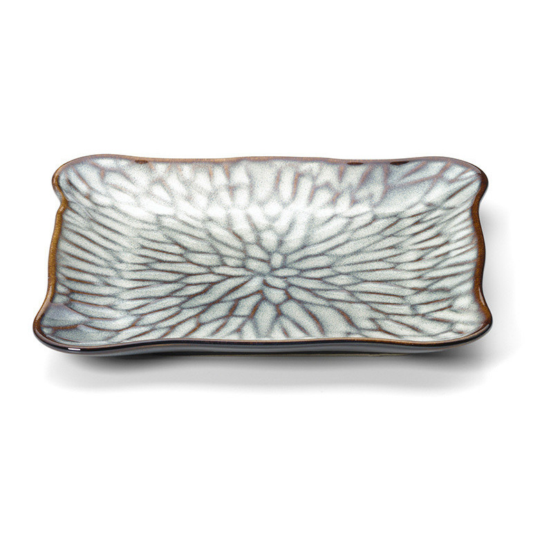 Assiette à dessert japonaise Carrée 20 cm Céramique Gris Marron The Lotus Ice 