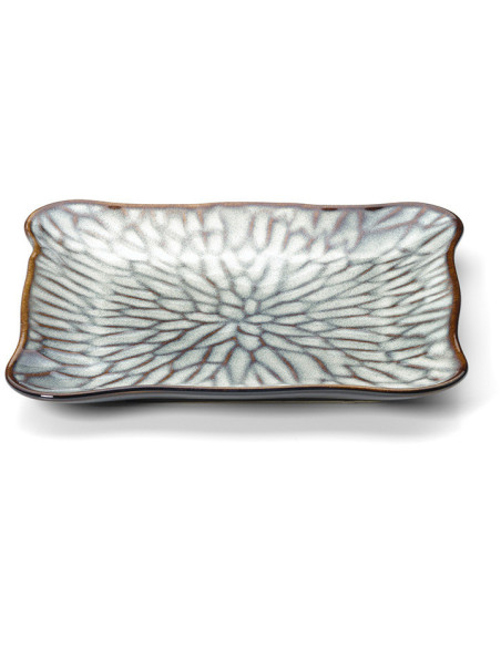 Assiette à dessert japonaise Carrée 20 cm Céramique Gris Marron The Lotus Ice 
