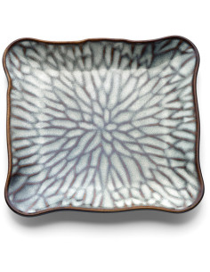Assiette à dessert japonaise Carrée 20 cm Céramique Gris Marron The Lotus Ice 