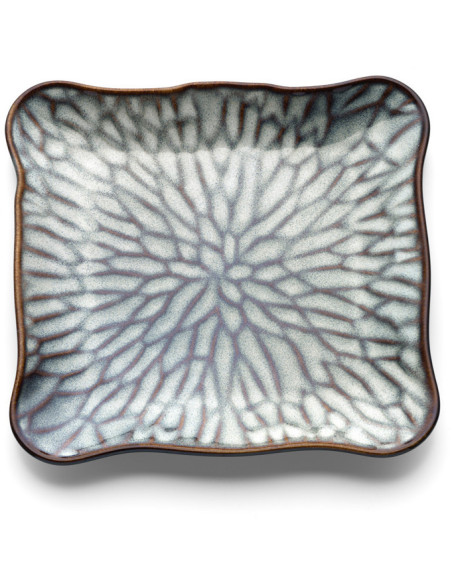 Assiette à dessert japonaise Carrée 20 cm Céramique Gris Marron The Lotus Ice 