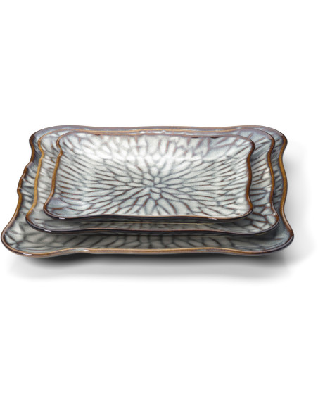 Assiette à dessert japonaise Carrée 20 cm Céramique Gris Marron The Lotus Ice 