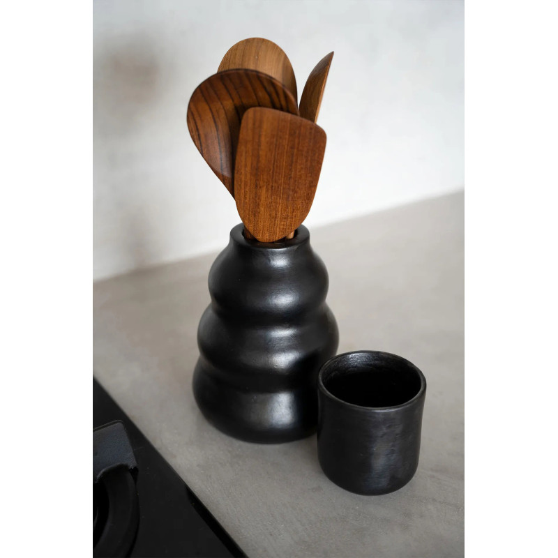 Vase Rond Hauteur 17 cm en Terre cuite Noir The Burned 