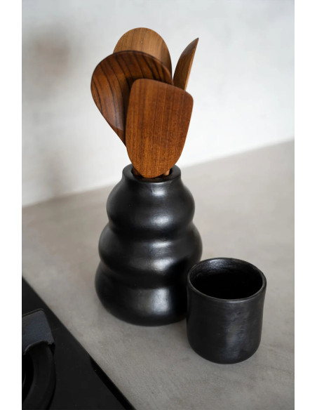Vase Rond Hauteur 17 cm en Terre cuite Noir The Burned 