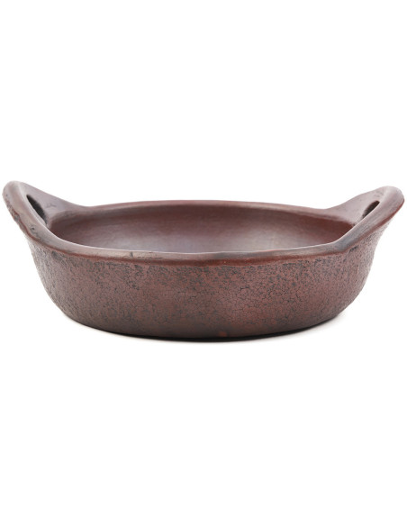 Plat de service artisanal indonésien avec poignées Ovale 25 cm Terre cuite Terracotta The Ethnic 