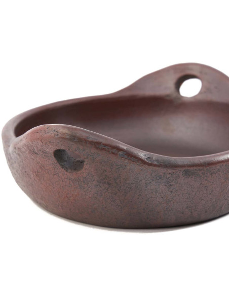 Plat de service artisanal indonésien avec poignées Ovale 25 cm Terre cuite Terracotta The Ethnic 