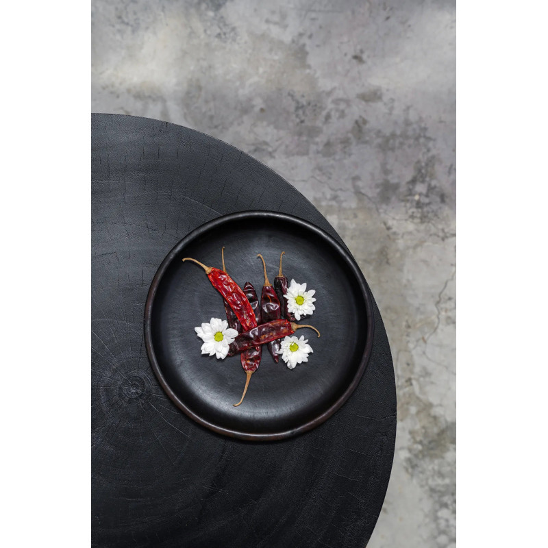 Assiette plate indonésienne Ronde 26 cm Terre cuite Noir The Burned 