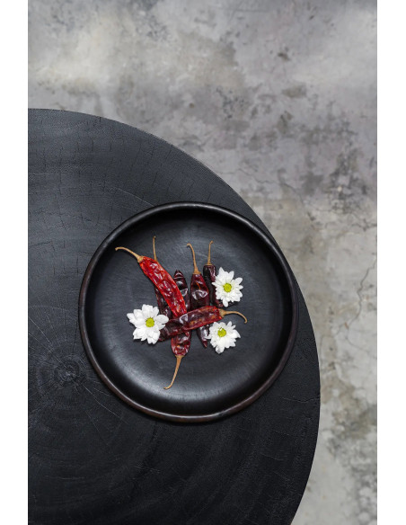 Assiette plate indonésienne Ronde 26 cm Terre cuite Noir The Burned 