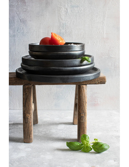 Assiette plate indonésienne Ronde 26 cm Terre cuite Noir The Burned 
