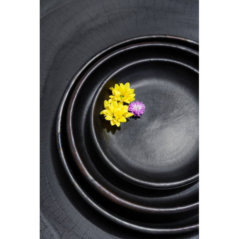Assiette plate indonésienne Ronde 26 cm Terre cuite Noir The Burned 