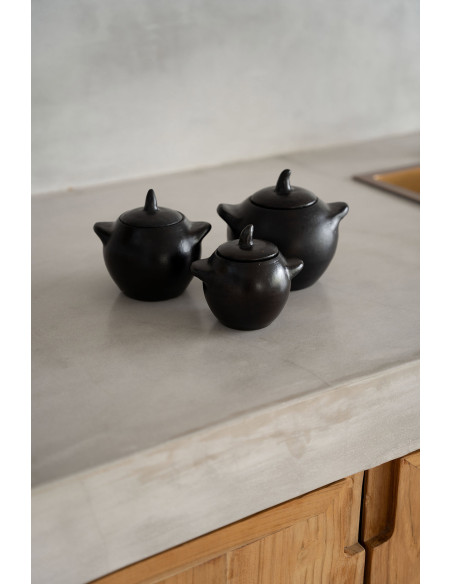 Grand Pot à épices avec couvercle Terre cuite Noir Effet brulé The Burned 