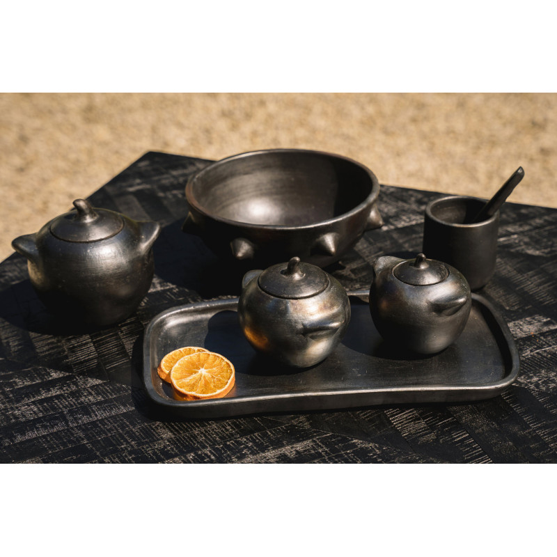 Grand Pot à épices avec couvercle Terre cuite Noir Effet brulé The Burned 