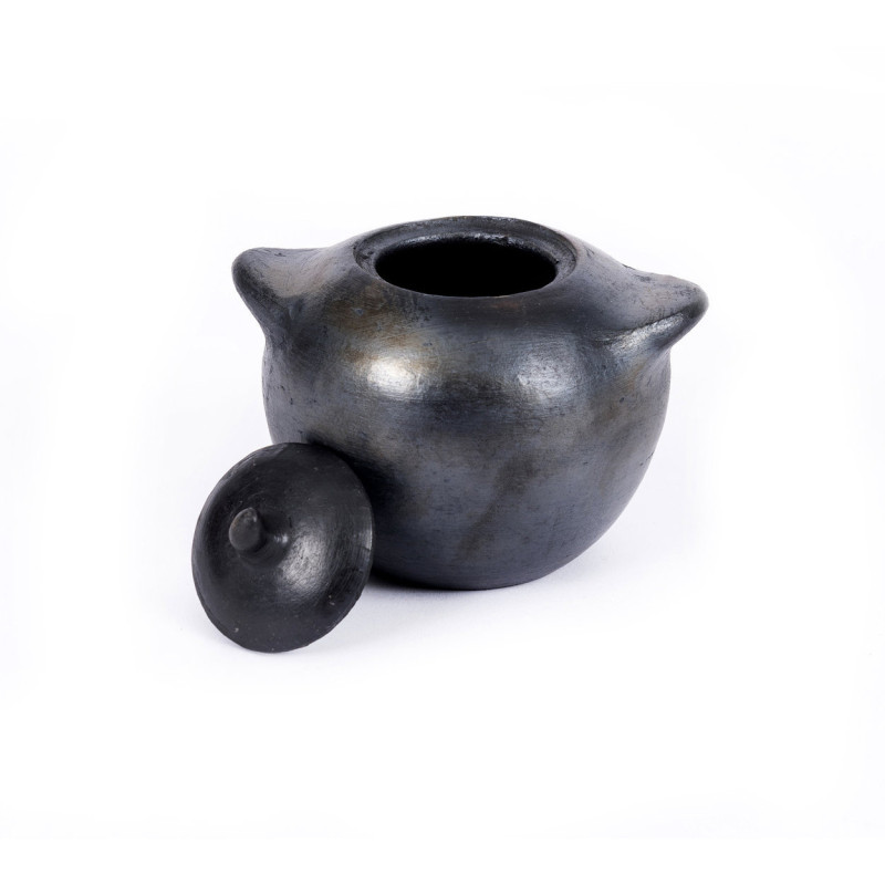 Grand Pot à épices avec couvercle Terre cuite Noir Effet brulé The Burned 