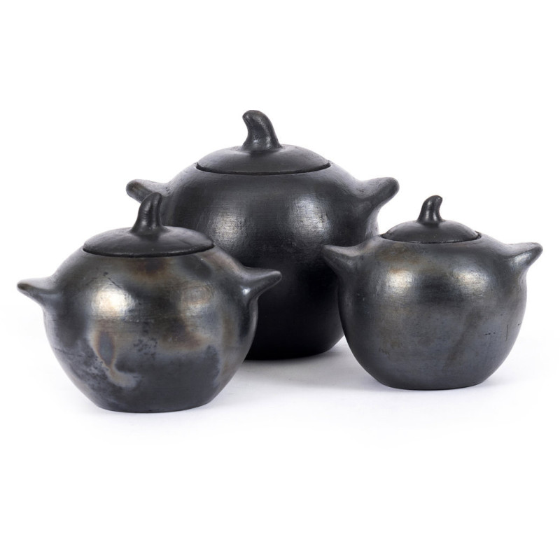 Grand Pot à épices avec couvercle Terre cuite Noir Effet brulé The Burned 