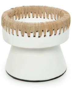 Bougeoir sur pied Rond Hauteur 12 cm en Terre cuite Blanc Raphia Naturel The Pretty 