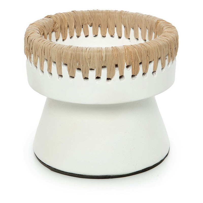 Bougeoir sur pied Rond Hauteur 12 cm en Terre cuite Blanc Raphia Naturel The Pretty 