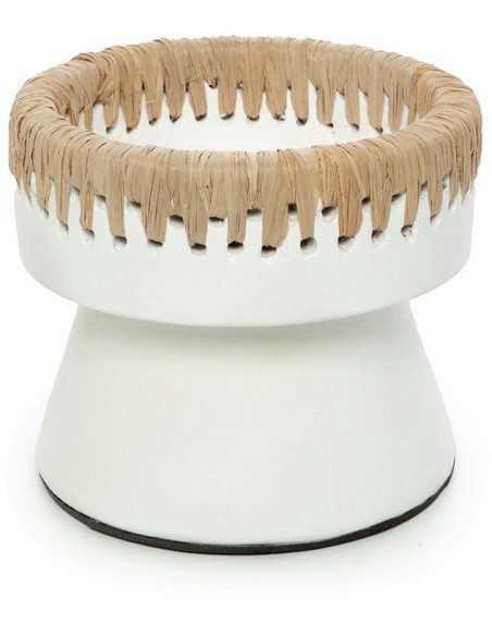 Bougeoir sur pied Rond Hauteur 12 cm en Terre cuite Blanc Raphia Naturel The Pretty 