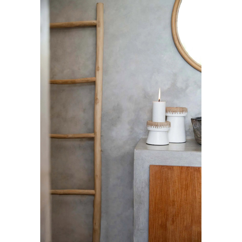 Bougeoir sur pied Rond Hauteur 12 cm en Terre cuite Blanc Raphia Naturel The Pretty 