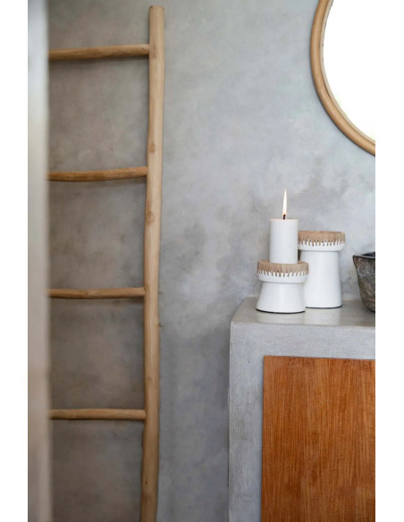 Bougeoir sur pied Rond Hauteur 12 cm en Terre cuite Blanc Raphia Naturel The Pretty 