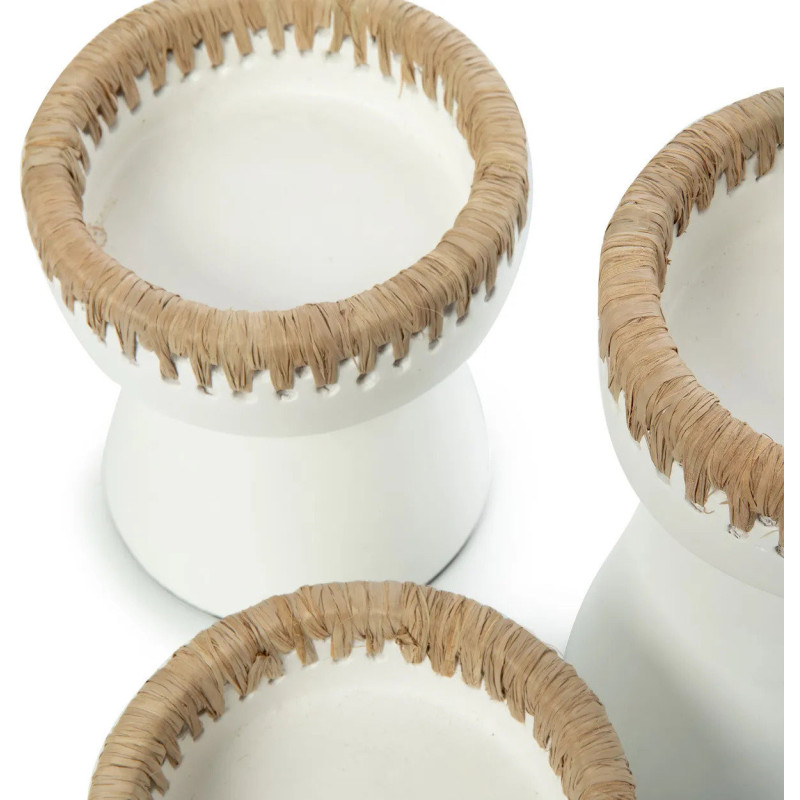 Bougeoir sur pied Rond Hauteur 12 cm en Terre cuite Blanc Raphia Naturel The Pretty 