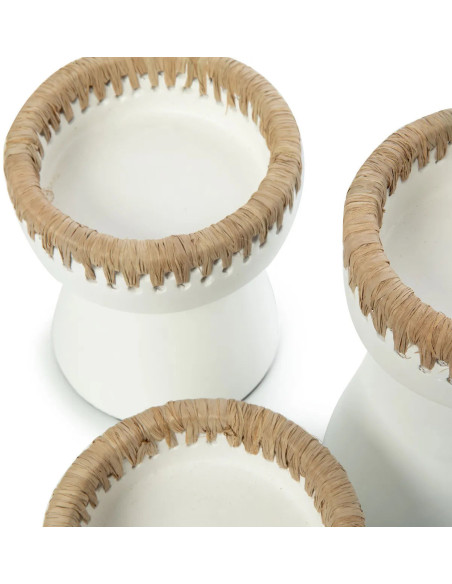 Bougeoir sur pied Rond Hauteur 12 cm en Terre cuite Blanc Raphia Naturel The Pretty 