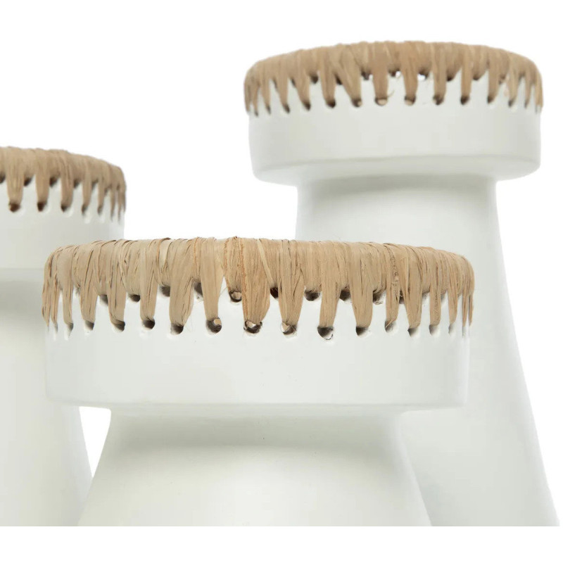 Bougeoir sur pied Rond Hauteur 12 cm en Terre cuite Blanc Raphia Naturel The Pretty 