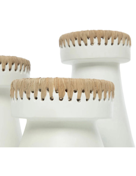 Bougeoir sur pied Rond Hauteur 12 cm en Terre cuite Blanc Raphia Naturel The Pretty 