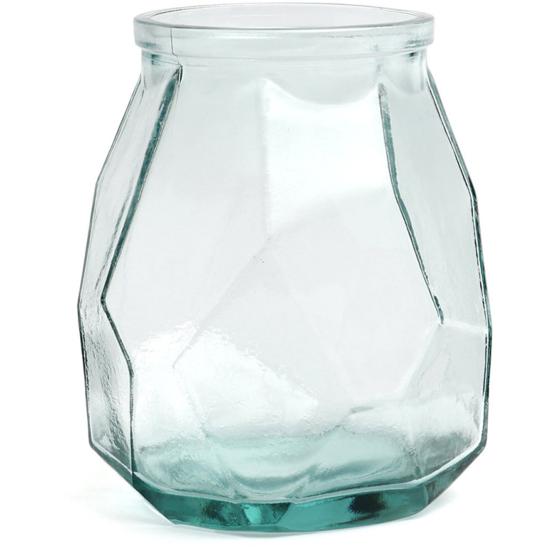 Petit Vase design Bocal Hauteur 19 cm Verre recyclé Bleu Transparent The Wide Origami 