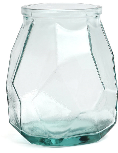 Petit Vase design Bocal Hauteur 19 cm Verre recyclé Bleu Transparent The Wide Origami 