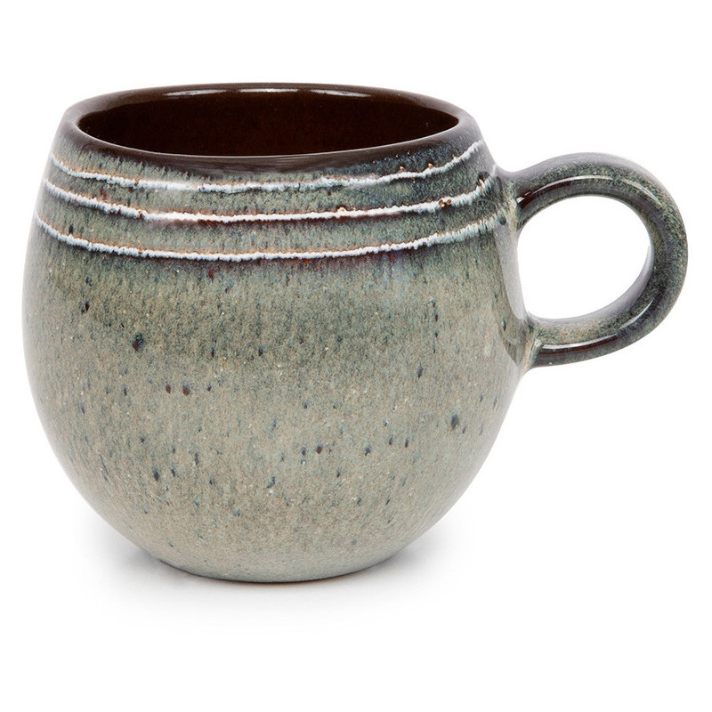 Mug rustique chic H 8 cm Céramique Vert de gris Marron foncé Beige The Comporta 