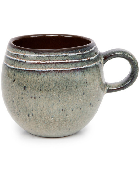 Mug rustique chic H 8 cm Céramique Vert de gris Marron foncé Beige The Comporta 