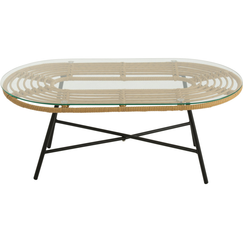 Table basse extérieur verre métal noir rotin synthétique naturel - 2