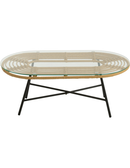 Table basse extérieur verre métal noir rotin synthétique naturel - 2