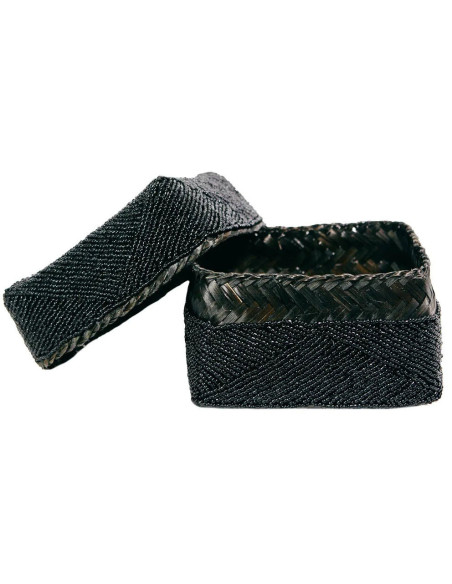 Boite de rangement originale 10 cm en Perle Bambou Noir The Beaded 