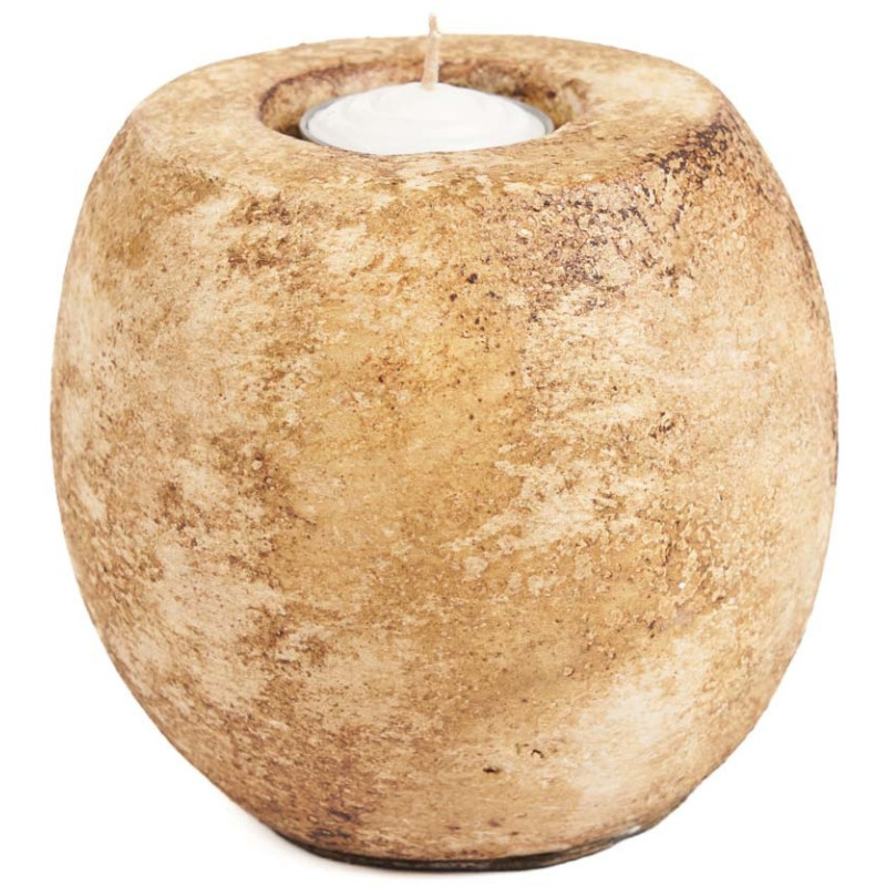 Gros Bougeoir style minéral brut moderne H 12 cm Terre cuite Crème The Cavestone 