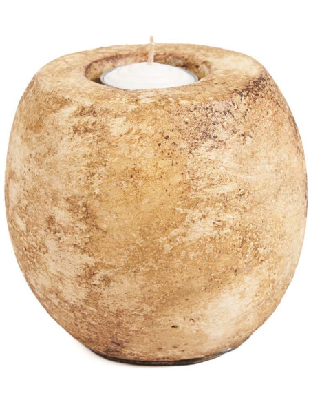 Gros Bougeoir style minéral brut moderne H 12 cm Terre cuite Crème The Cavestone 