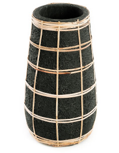 Vase Rond Hauteur 26 cm en Terre cuite Noir Raphia Naturel The Cutie 