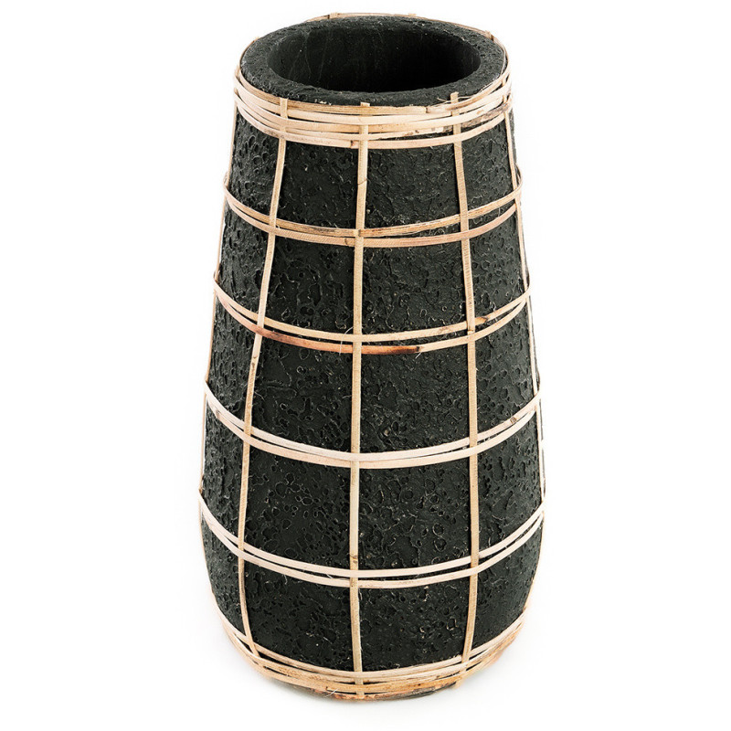 Vase Rond Hauteur 26 cm en Terre cuite Noir Raphia Naturel The Cutie 