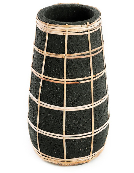 Vase Rond Hauteur 26 cm en Terre cuite Noir Raphia Naturel The Cutie 