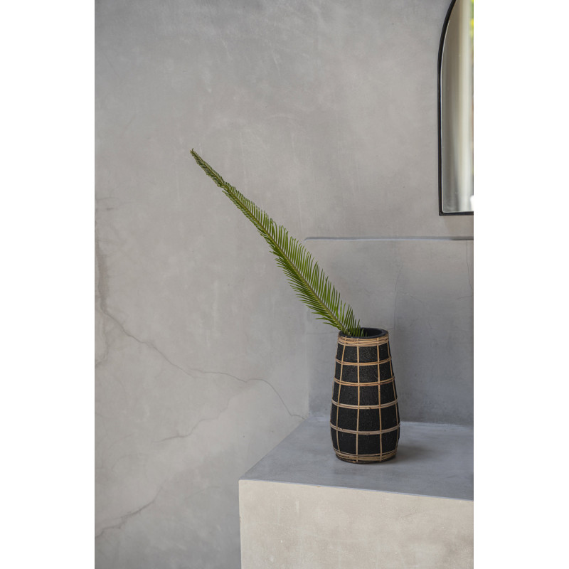 Vase Rond Hauteur 26 cm en Terre cuite Noir Raphia Naturel The Cutie 