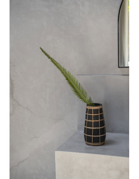 Vase Rond Hauteur 26 cm en Terre cuite Noir Raphia Naturel The Cutie 